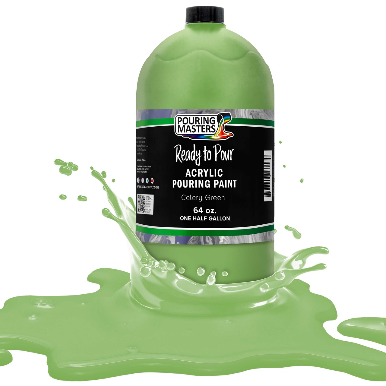 Pouring Masters Celery Green Ready to Pour Acrylic Pouring Paint - Premium 64-Ounce Pre-Mixed Fluid Acrylic Paint - Fluid Art Supplies for Canvas, Wood, Paper, Tile & Rocks